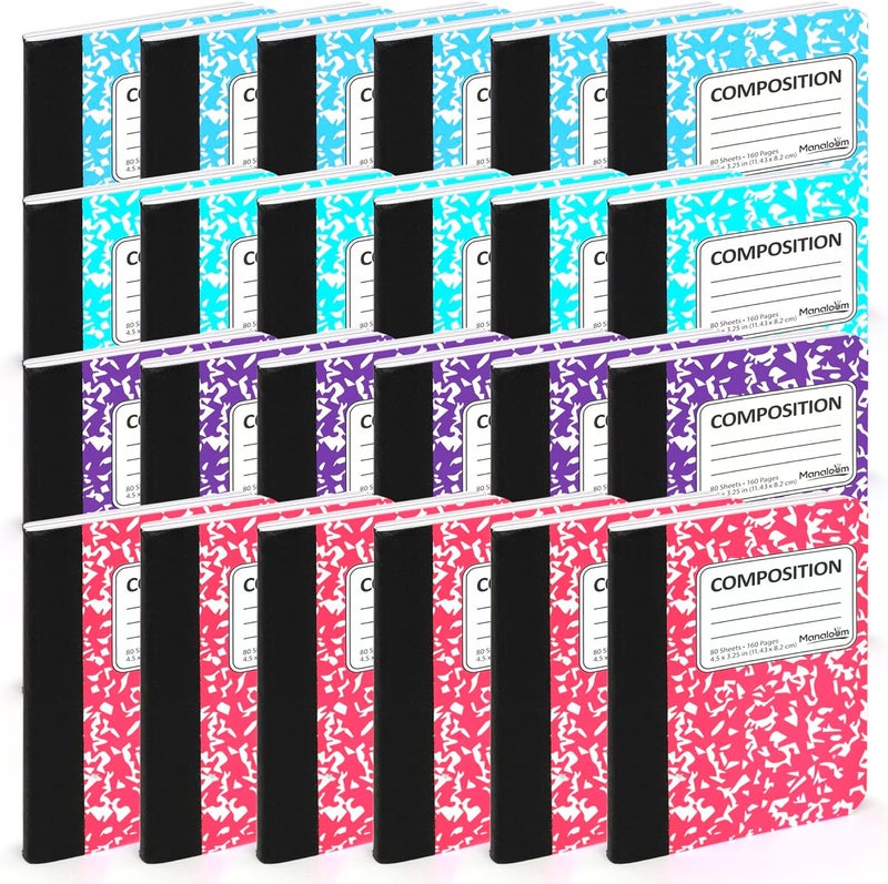 Manaloom Mini Composition Notebooks, Small Pocket Sized Notebook, for Kids, Students, College Office, Journaling Notebooks, 4 Colors - 4.5" x 3.25" - 80 Sheets/Book - (24 Pack) - Image 1